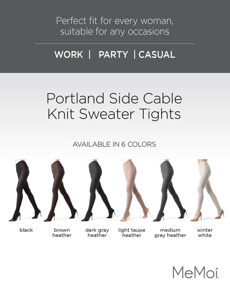 MeMoi Portland Side Cable Knit Cotton Tights for Women, Cozy and Warm Sweater Tights - Sizes Small to X-Large, Winter White, L-XL - Image 2